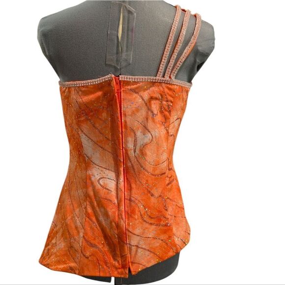 Women's vintage orange & silver sequin crystal sparkly corset top size 9/10 - Picture 3 of 9